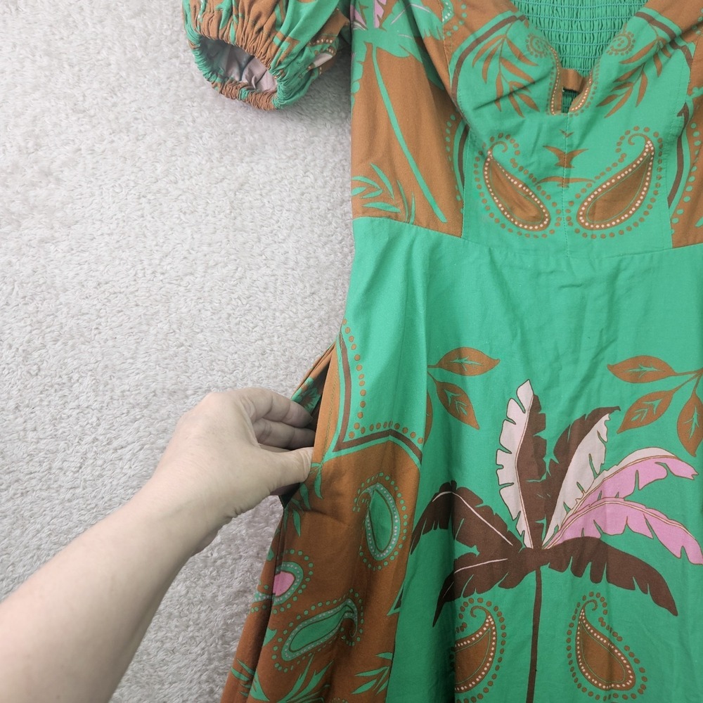 Maeve Anthropologie Dress Womens 2 Green Sweetheart Fit Flare Boho Tropical Midi - Picture 10 of 16